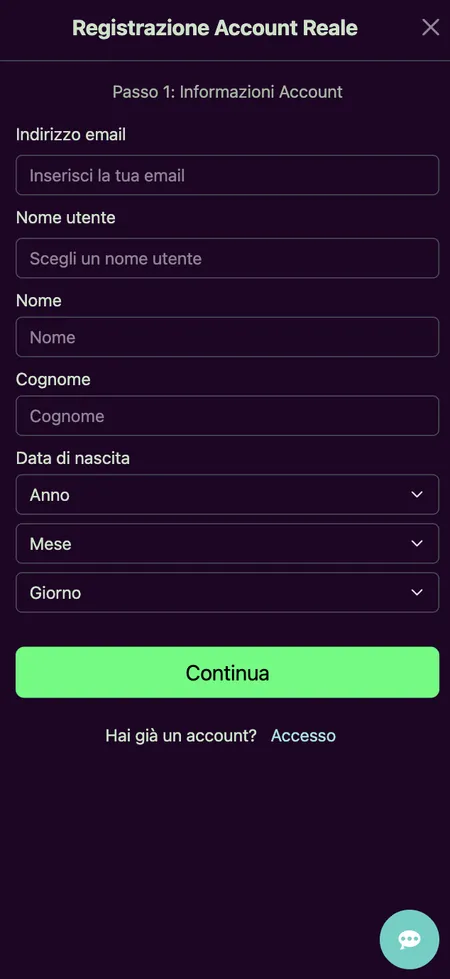 Modulo registrazione Avantgarde paso 1